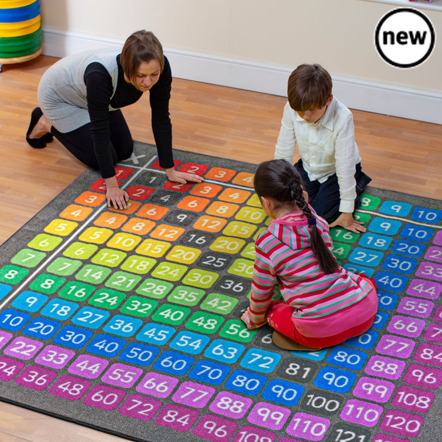 100 Square Multiplication Grid Carpet, The 100 Square Multiplication Grid Carpet encourages numeracy skills with these thick and soft Counting and Multiplication carpets. The 100 Square Multiplication Grid Carpet is perfect for teaching Mathematics and can also be used to support Communication & Language, as one of the other key areas of learning and development. Features Extra thick, washable pile with a non-slip back. Edges are fully bound with a stitch wear resistant edge. Length:200 cm Width:200 cm Age 