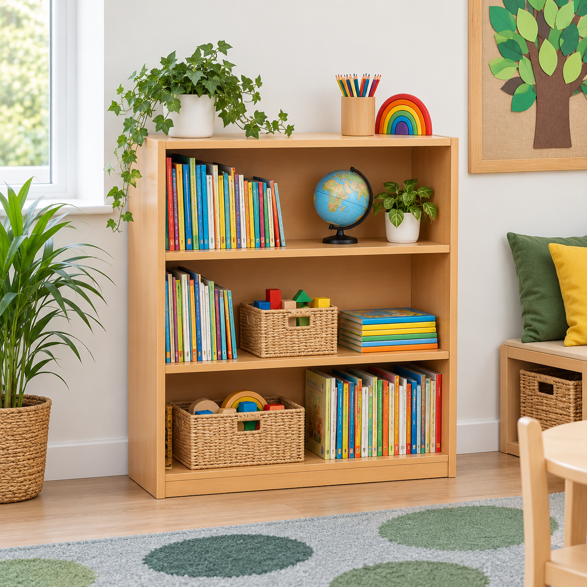 1000mm Bookcase with 2 Adjustable Shelves in a bright classroom setting – view 2
