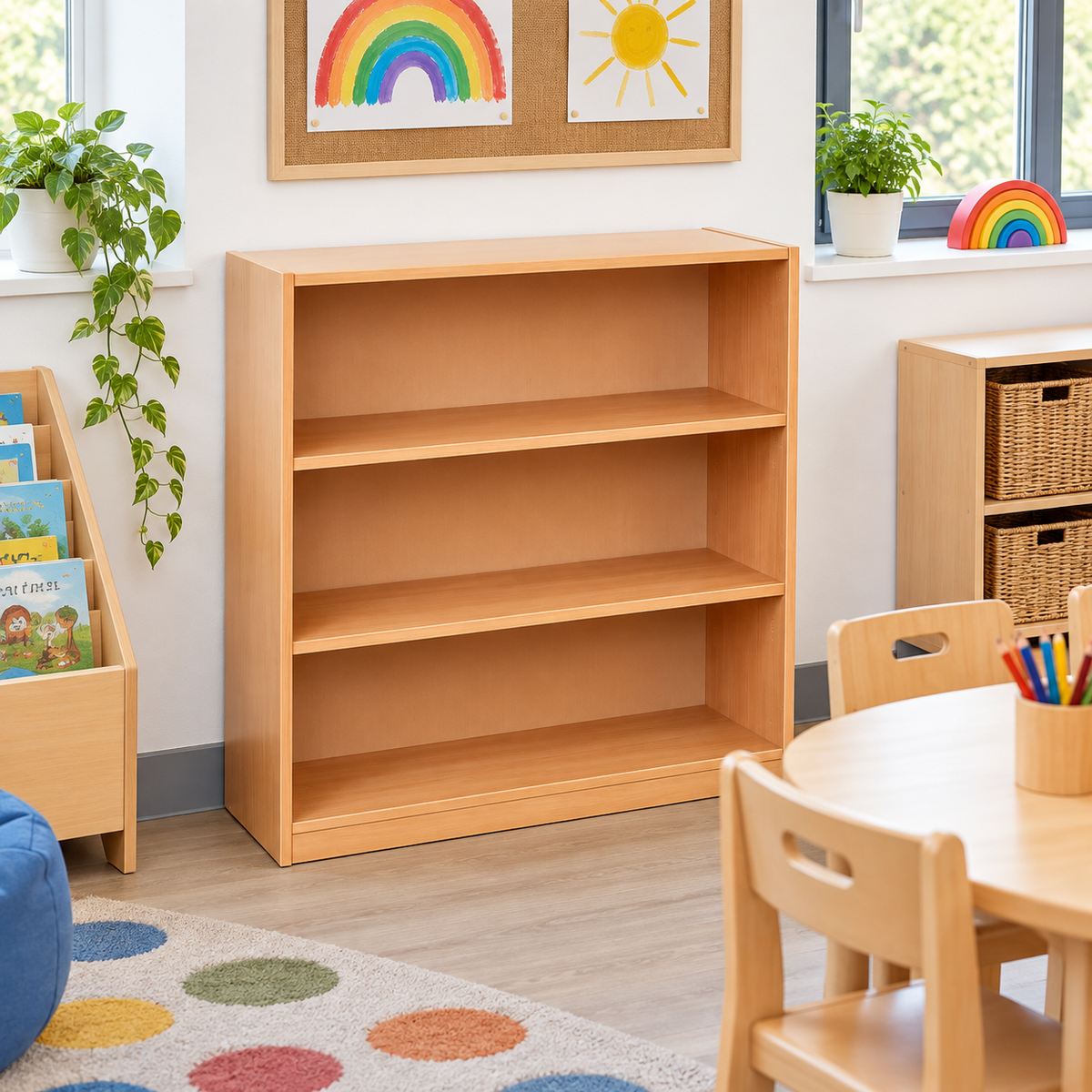 1000mm Bookcase with 2 Adjustable Shelves in a bright classroom setting – view 3