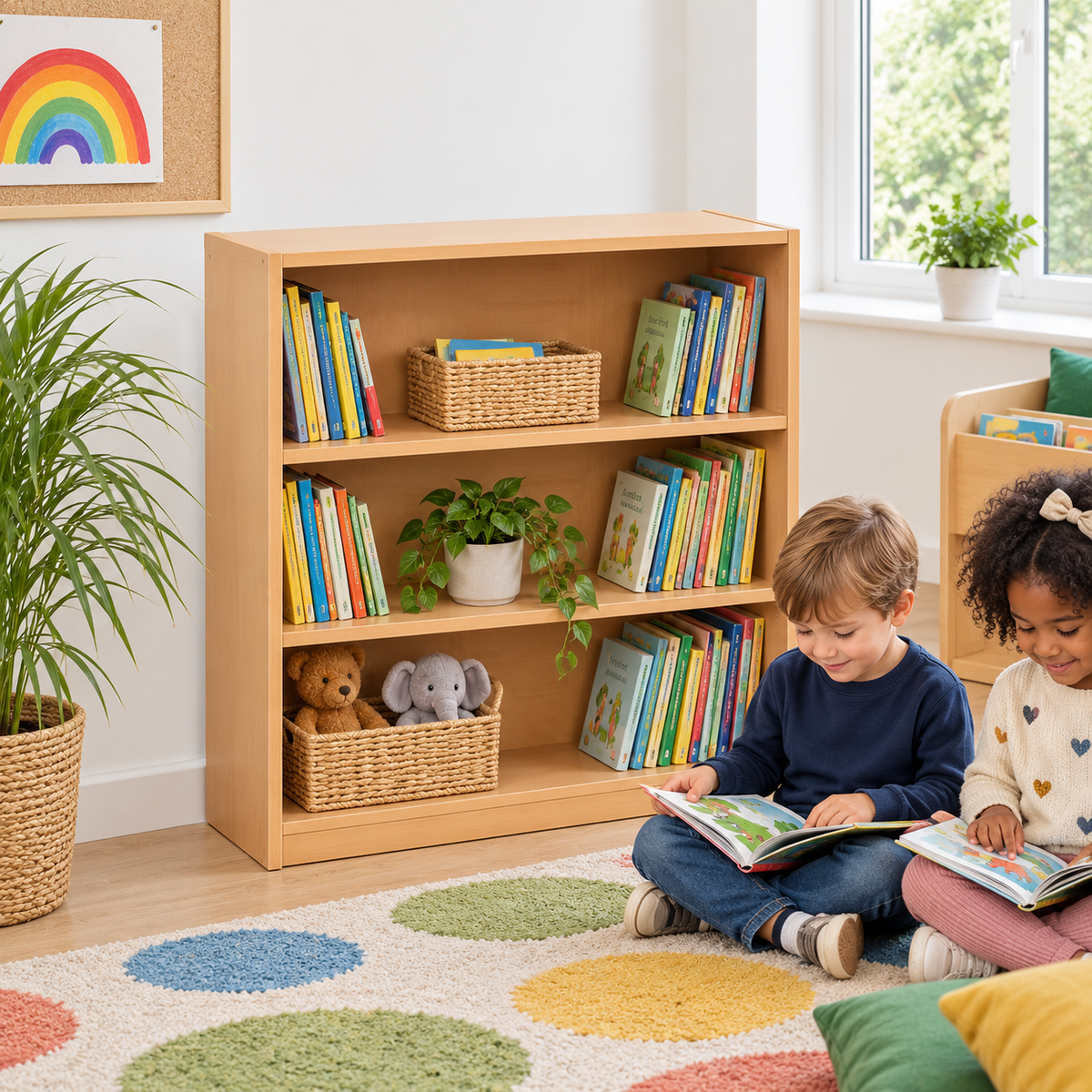1000mm Bookcase with 2 Adjustable Shelves in a bright classroom setting – view 5