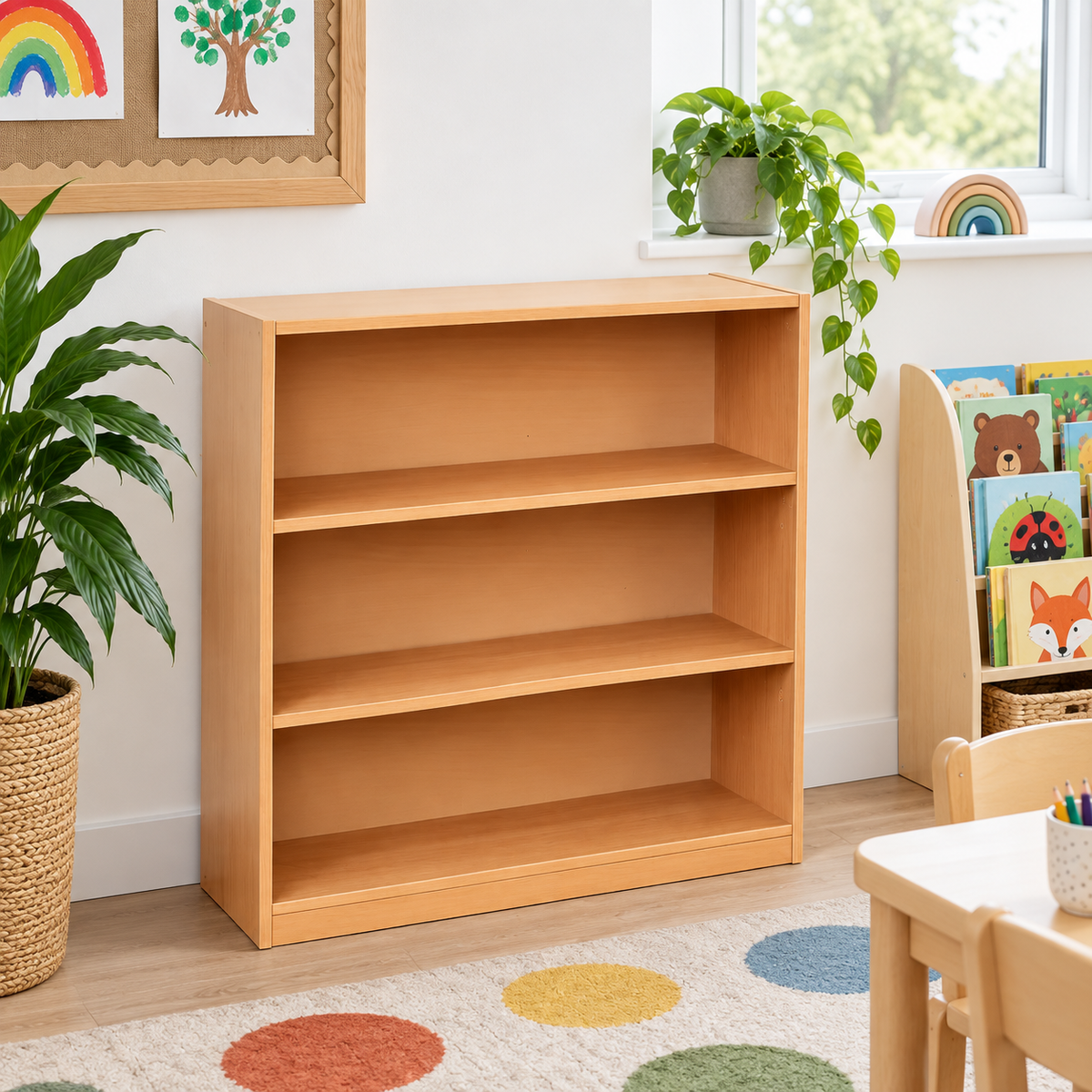 1000mm Bookcase with 2 Adjustable Shelves in a bright classroom setting – view 7