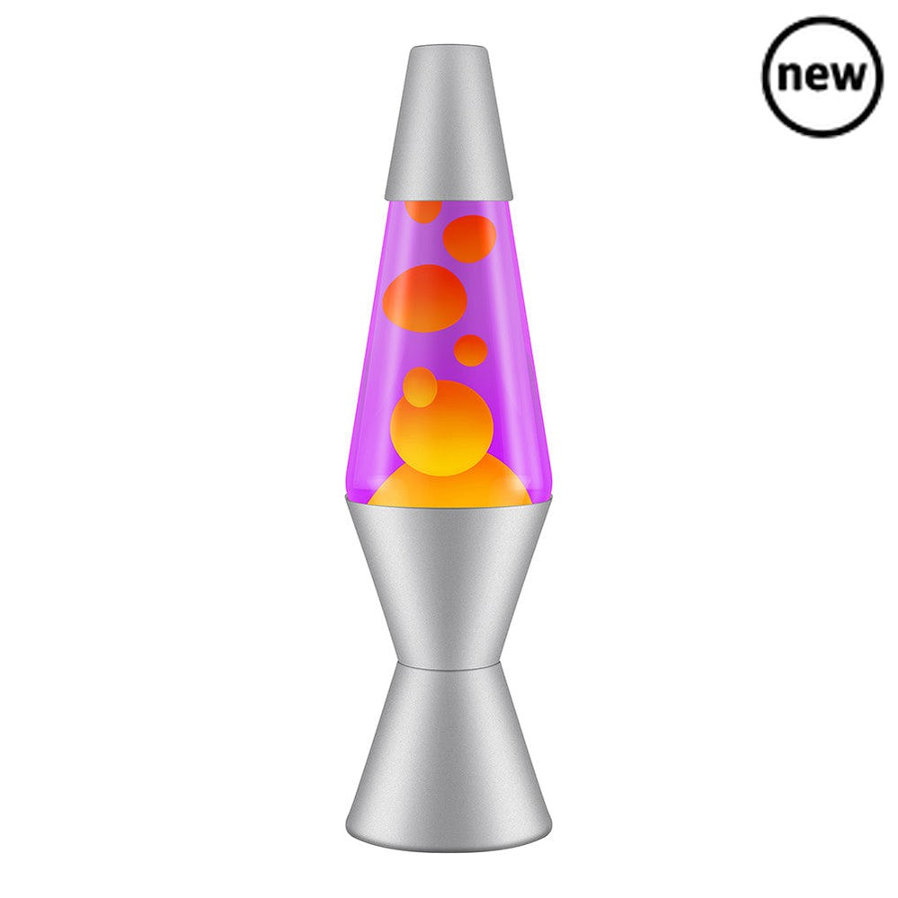 11.5" LAVA Lamp (Purple/Yellow), Turn off the lights and prepare for a mesmerizing experience with our funky LAVA Lamp in Purple/Yellow! This groovy lava lamp is here to add a splash of color and charm to any room. It features vivid yellow wax and bright purple liquid, creating an eye-catching display that's sure to captivate both kids and teenagers. What sets this lava lamp apart is its silver cap and base. These components can be spun around, allowing you to witness the formation of various shapes and pat