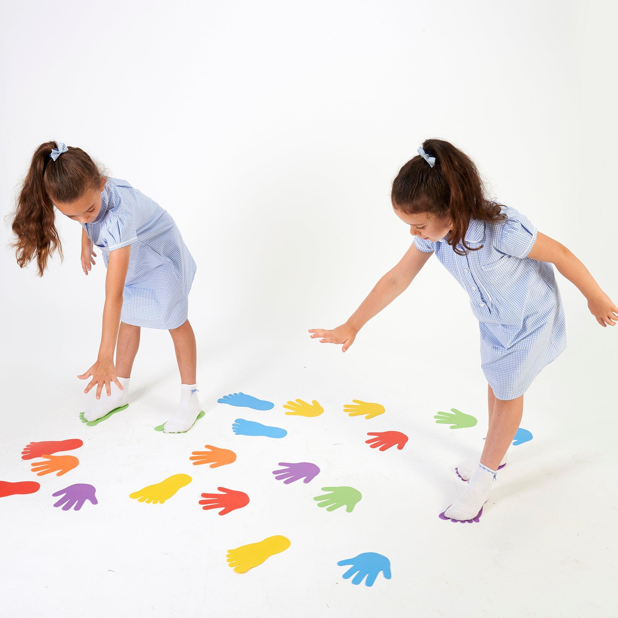 12 Pack Hand Markers, These Hand shaped Floor Hand Markers come in a set of 12 in assorted colours. Hand Markers are ideal for setting up activity courses in the gymnasium or classroom environment. Durable construction with non slip surface finish. The Hand Markers are a vibrant and engaging set of assorted colours,use with other designs of floor markers to create an engaging course environment. The Hand floor markers are popular for multiple activities to help lay out fun physical activities and challenges