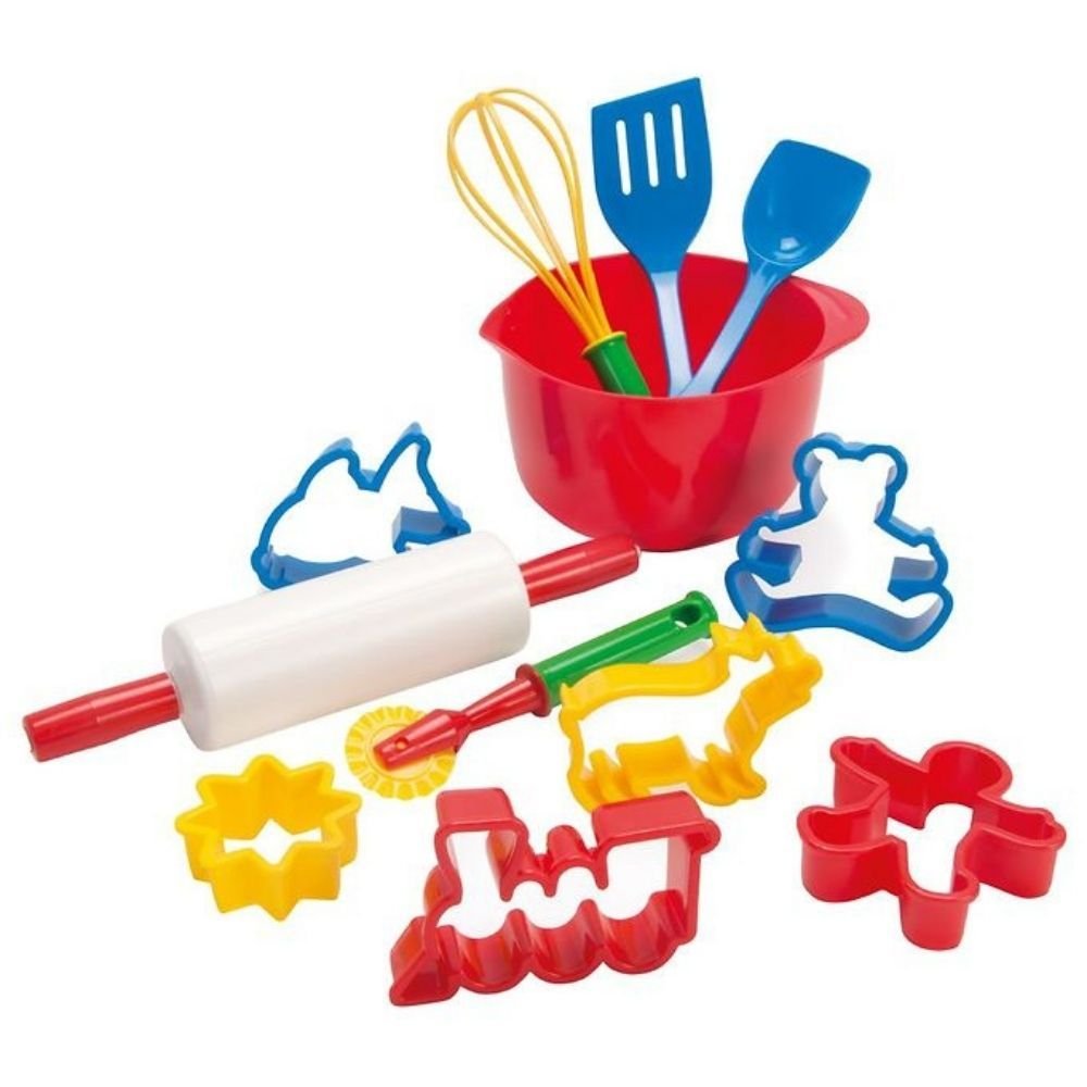 12 Piece Baking Set, An Eco friendly baking kit consisting of a total of 12 parts, including; a bowl, various utensils and stick-out figures. The 12 Piece Baking Set is a fun addition to the children's kitchen, where fresh pastries, cake or cookies can be baked and served in the sandbox or for tea parties in the children's room. The 12 Piece Baking Set can be put in the washing machine. Made with: - 100% plastic The 12 Piece Baking Set is Nordic Ecolabelled. This means that this toy also lives up to the wor