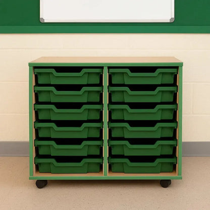 12 Shallow Tray Storage Unit With Coloured Edge-12 Shallow Tray Storage Unit With Coloured Edge