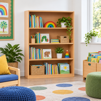 1250mm Bookcase with 3 Shelves in a bright classroom setting – view 2