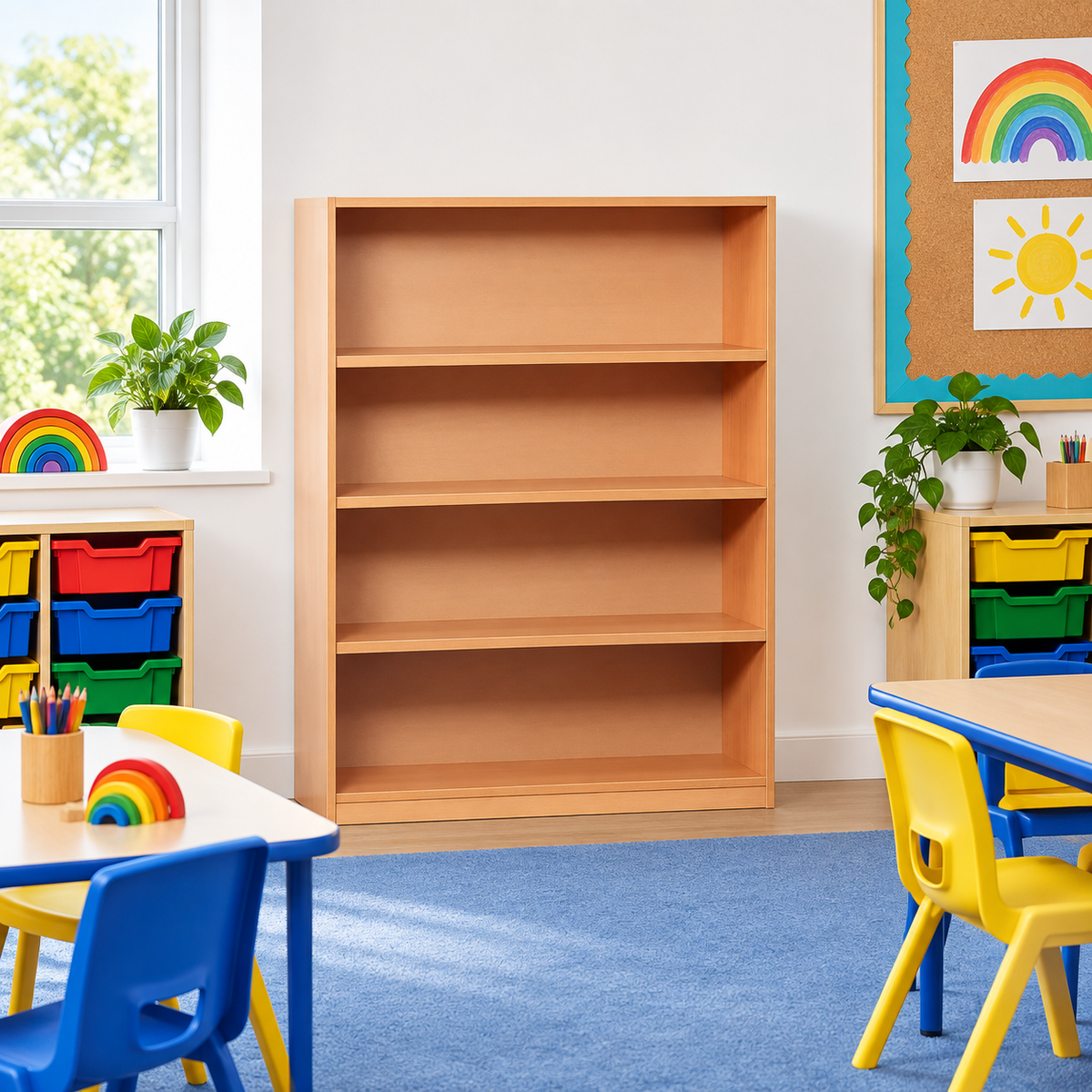 1250mm Bookcase with 3 Shelves in a bright classroom setting – view 3