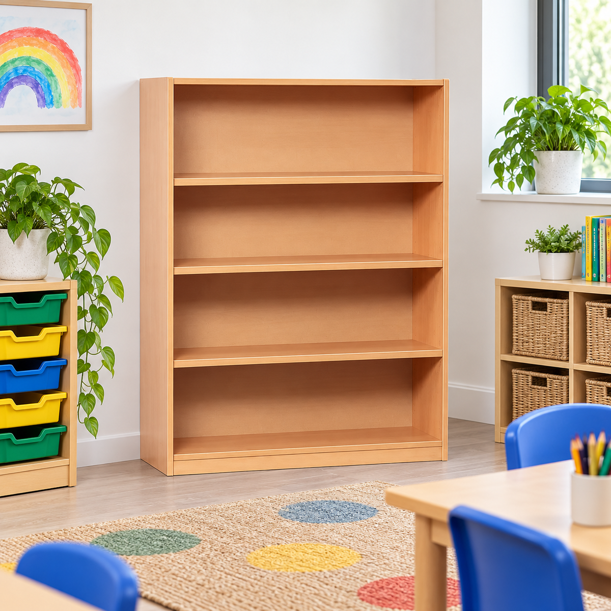 1250mm Bookcase with 3 Shelves in a bright classroom setting – view 7