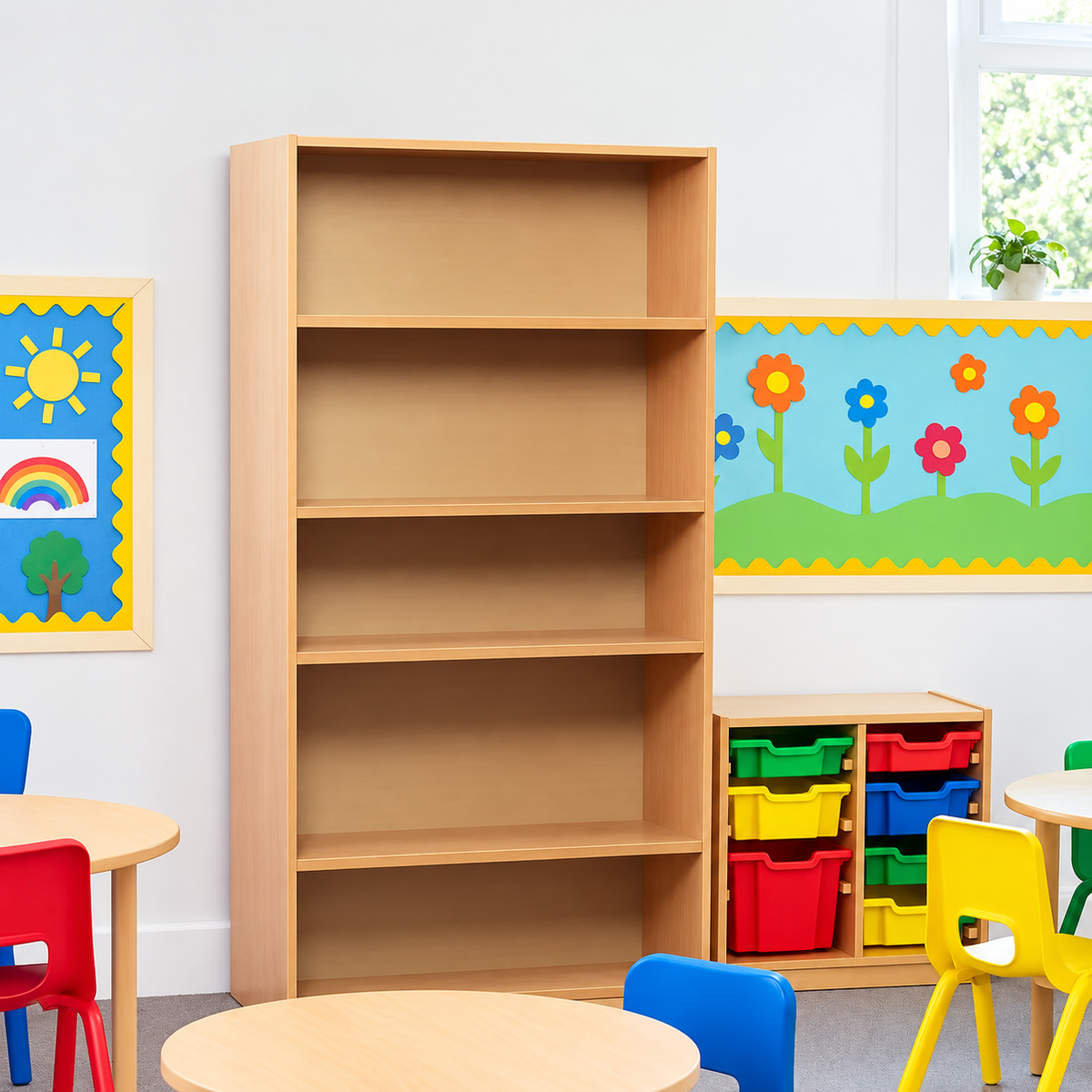 1500mm Bookcase with 3 Shelves in a bright classroom setting – view 2