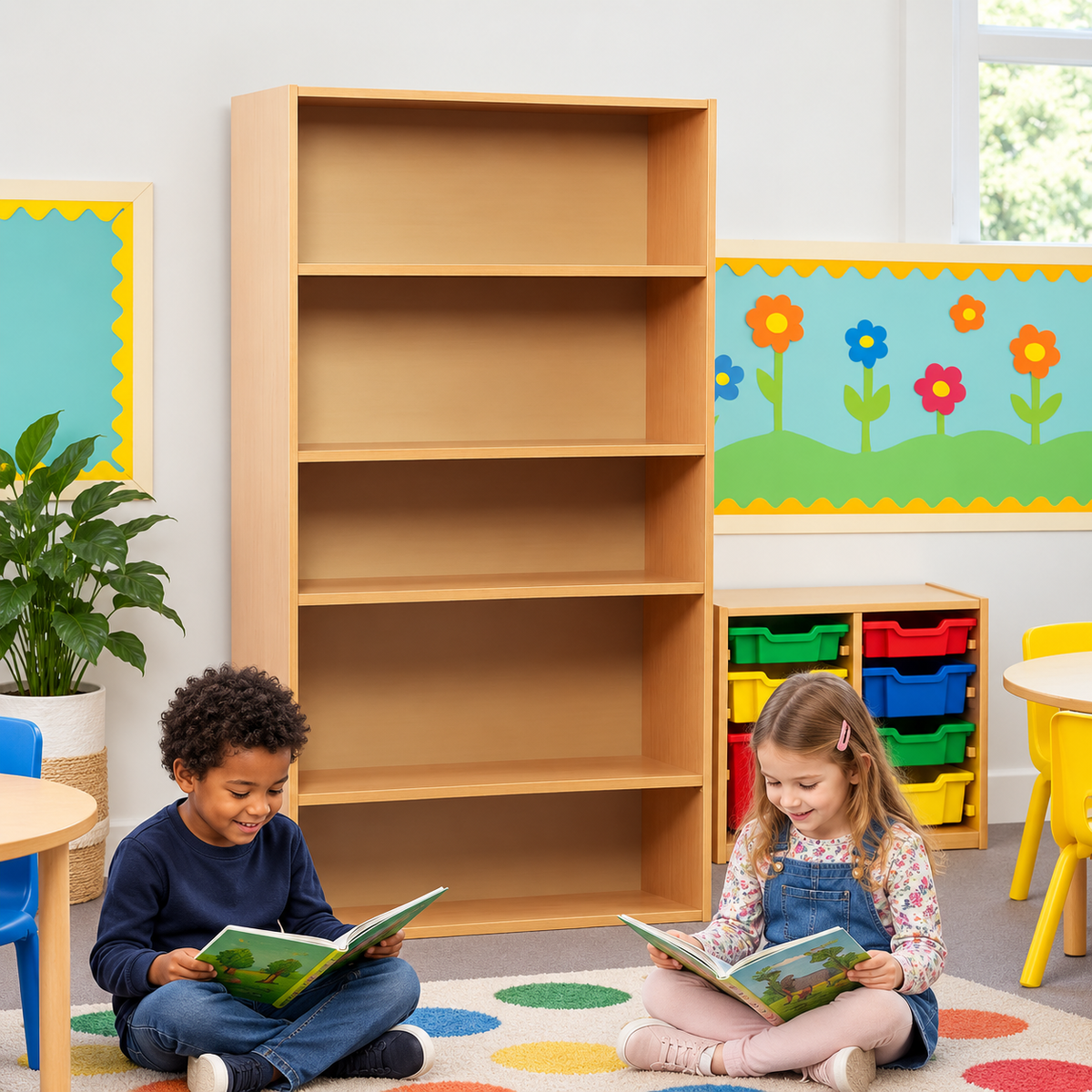 1500mm Bookcase with 3 Shelves in a bright classroom setting – view 5