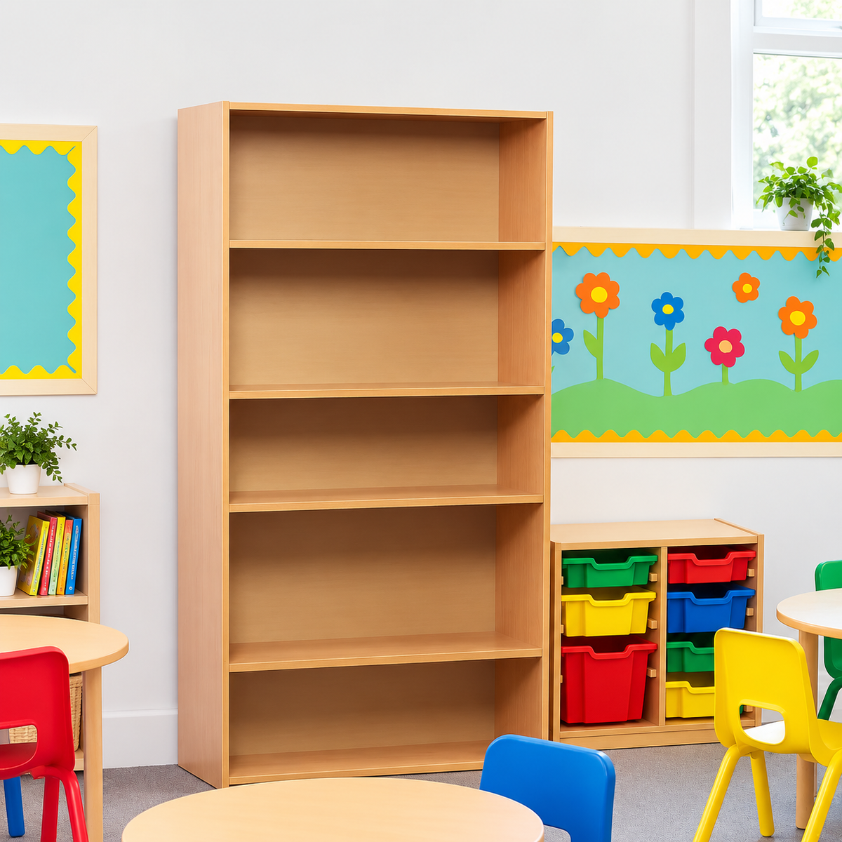 1500mm Bookcase with 3 Shelves in a bright classroom setting – view 6