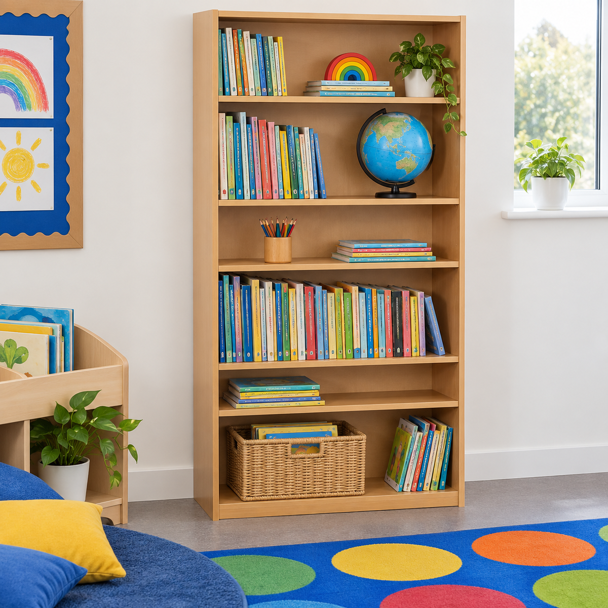 1500mm Bookcase with 3 Shelves in a bright classroom setting – view 8