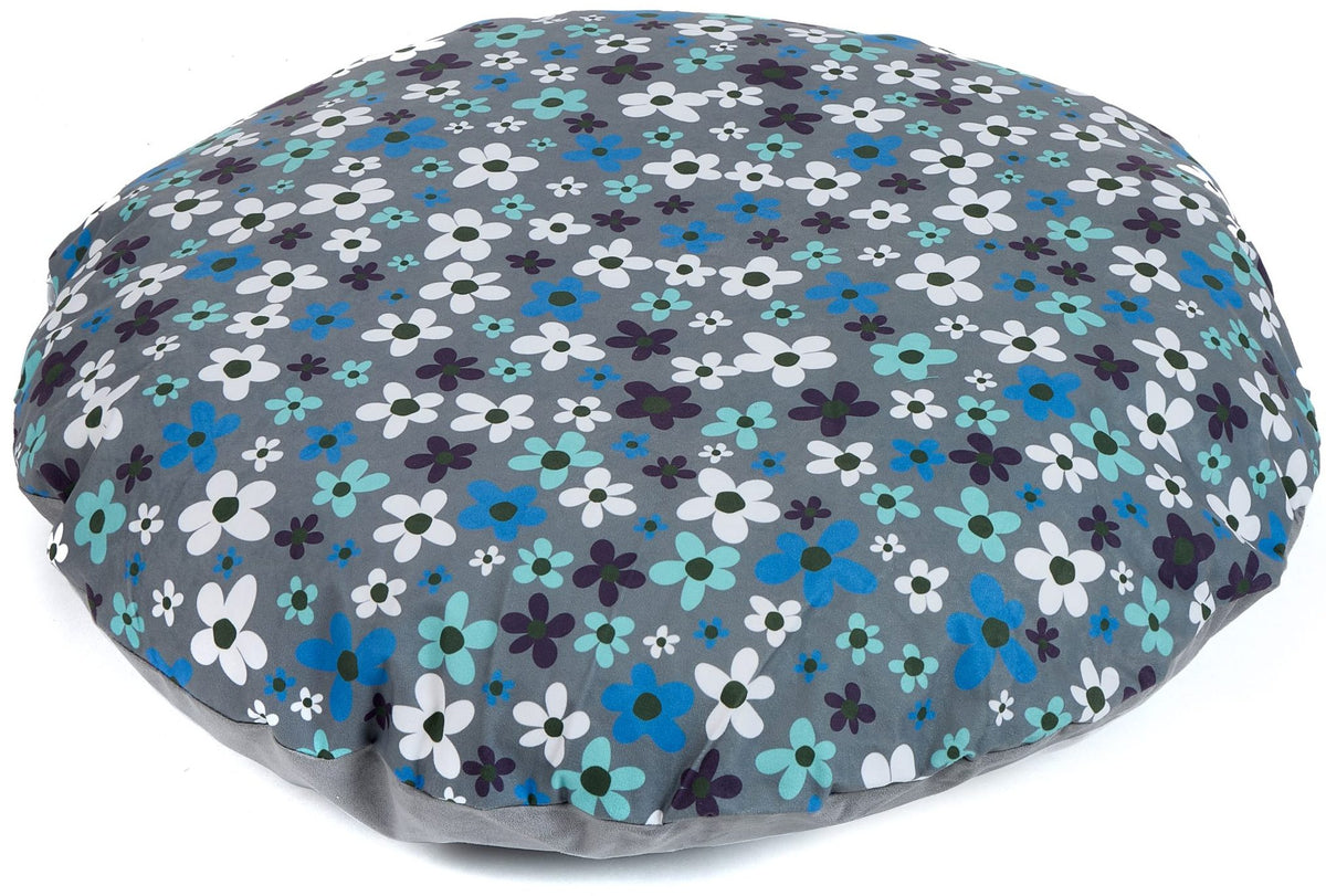 Large Floor Cushion Grey Flowers