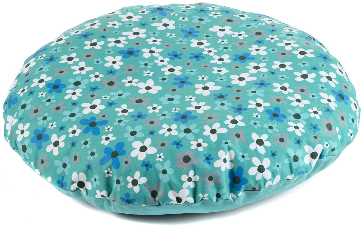 Large Floor Cushion Aqua Flowers