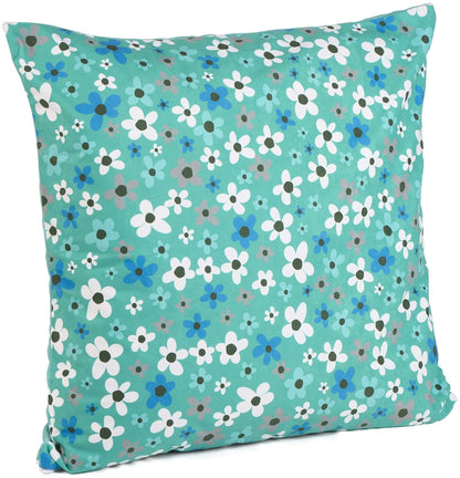 Aqua Flowers Square Floor Cushion