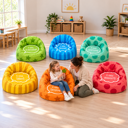 Child and practitioner discussing a leaf using the Wellbeing chair set