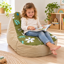 Child reading in Beige/Olive Leaf Beany Lounger