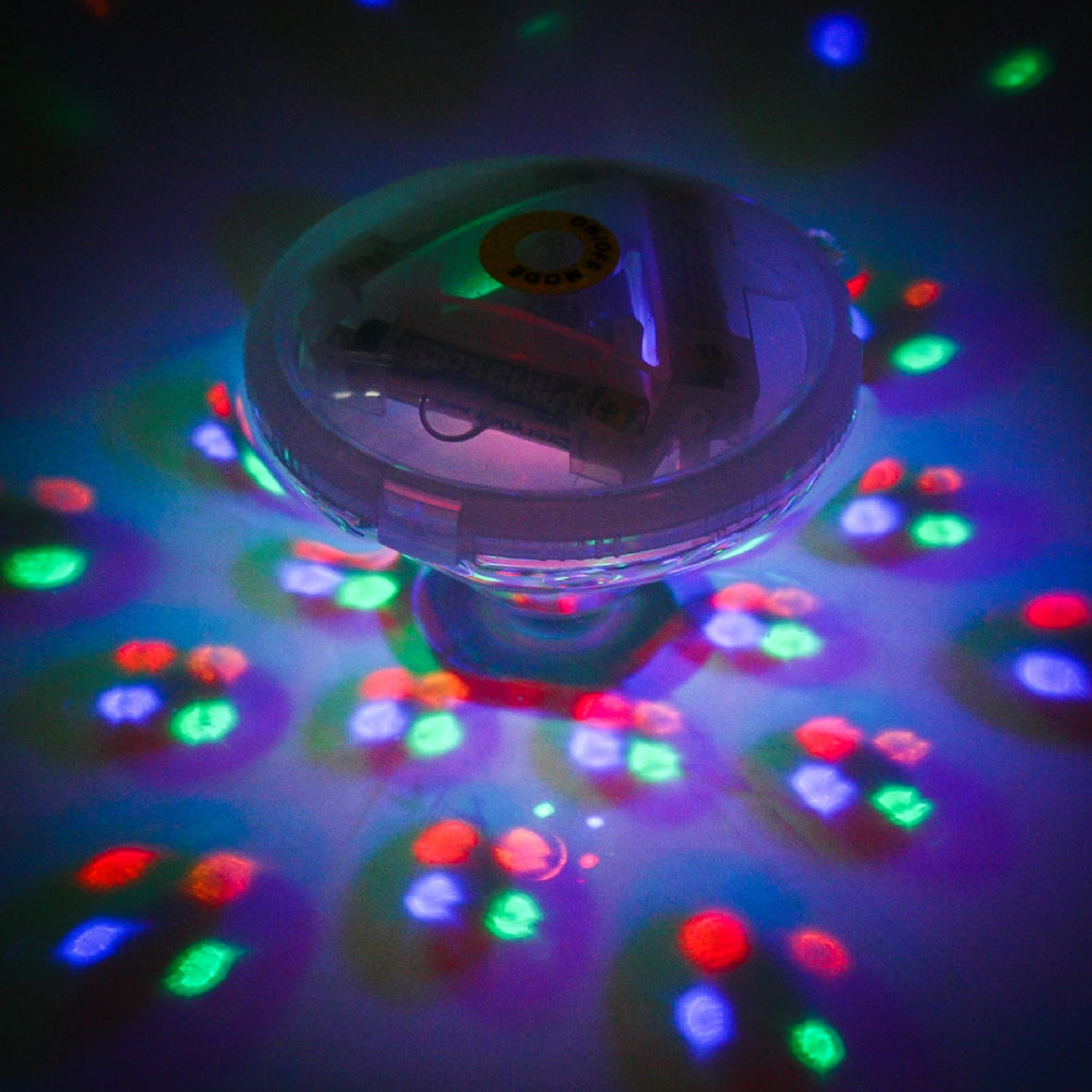 2 Pack Bath Under Water Disco, Battery-operated and 100% waterproof , the Underwater Bath Disco Light show is a stunning addition to bath time and water play time. What's more its curvaceous shape of the Bath Disco causes the lights to reach out to every corner of the bath . The Bath disco is guaranteed to add a mesmerising kaleidoscope of light to bath time. So don't just sit in the tub twiddling your pruning thumbs; order an Underwater Bath Disco Light show and make bath time fun. Not just for bath time, 