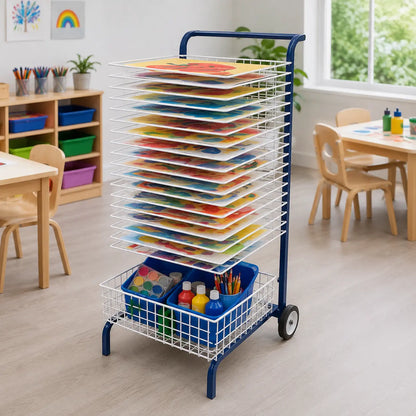 20 Shelf Mobile Drying Rack in a naturally lit early-years nursery art area, lifestyle image 3