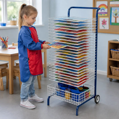 20 Shelf Mobile Drying Rack in a naturally lit early-years nursery art area, lifestyle image 4