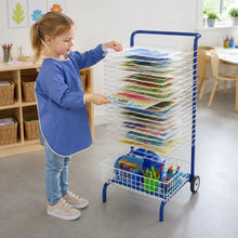 20 Shelf Mobile Drying Rack in a naturally lit early-years nursery art area, lifestyle image 1
