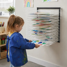 20 Shelf Wall Mounted Drying Rack in a naturally lit early-years nursery art area, lifestyle image 1