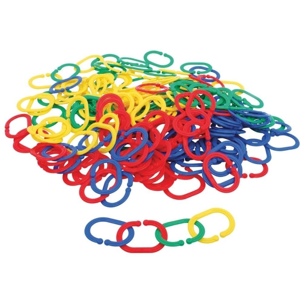 200 Pack My First Links, This set of 200 different coloured pliable jumbo links make it easy to join and separate pieces to make a chain. The pieces are chunky and easy to grip so they are great for younger children. The different textures, colours and shapes on the surfaces of these links provide a sensory experience whilst slightly older children can use the links for sequencing activities. These jumbo links in 4 bright colours are good for sorting, counting and patterning. The design is suitable for smal