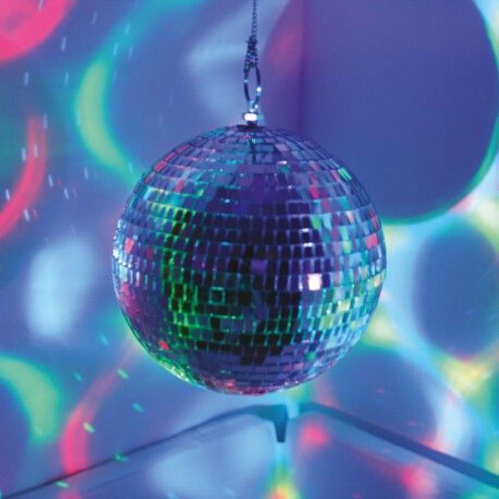 20cm Disco Mirror Ball, The Mirror Ball is covered in tiny tiles which reflect any available light to make stunning spots of light around the room. The sturdy, metal chain allows it to be hung securely from a hook to recreate that retro 70s disco atmosphere in a bedroom or sensory room. The Mirror Ball is an affordable and delightful addition to any sensory room. Choose from manual or motorised option chain on our website. Features 20cm diameter Glass mirror tiles Hangs from ceiling hook, 20cm mirror ball,m