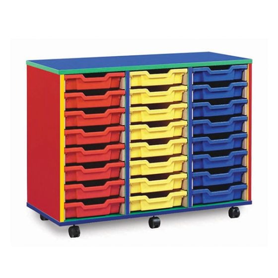 24 Shallow Tray Monarch Colourful Tray Storage Unit - mobile (3 x 8), This colourful range of mobile Tray Storage Units is guaranteed to brighten up any classroom, playroom or bedroom ! Designed for the younger user it is robust and fun to ensure years of practical storage use. Delivered fully assembled and complete with Gratnells trays 24 x shallow trays You can choose any combination of the 28 Gratnells tray colours available - click on "View more images" for full colour range (please specify on your orde