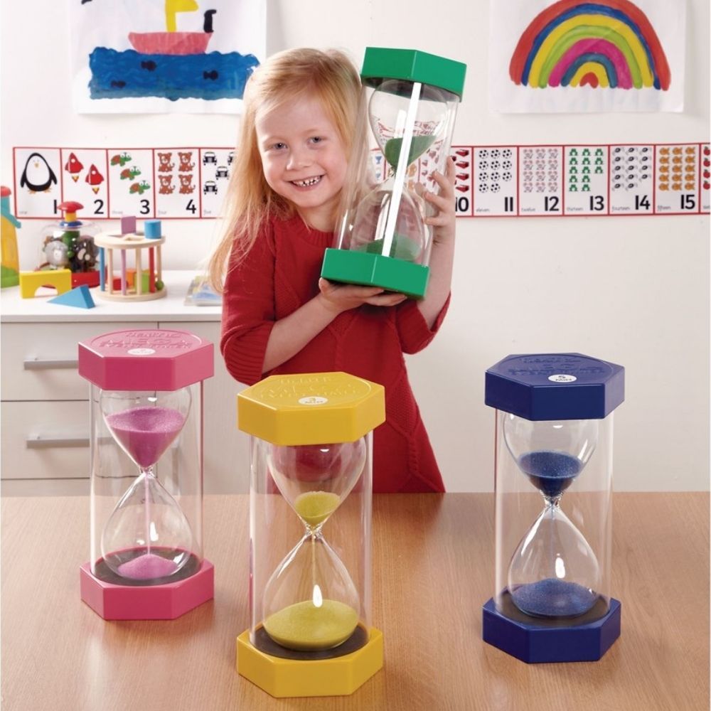 3 Pack Mega Sand Timer Kit, These Mega Sand Timers with moulded end caps and thick surrounding walls are durable enough for the classroom, clinic or home.For easy identification each timer is colour coded and they’re perfect for use in games, timing experiments and as a behavioural tool. Great for ‘time out’ when children are too young to comprehend time “5 minutes more and it’s bed time” “Clean up your room in 5 minutes and you can have a treat” Dimensions: 30 x 15cm. Each colour represents a different tim