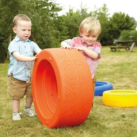 3 Role Play Colourful Tyres, These durable,Role Play Colourful Tyres are a great addition for indoor or outdoor play. The Role Play Colourful Tyres promote physical development and gross motor skills, there are plenty of opportunities for children to explore with this resource. Roll them, stack them or use them to balance planks or channels and make runways for small world vehicles. Dia: Small tyre: 40cms, Medium 60cms, Large 76cms, 3 Role Play Colourful Tyres,3 Play Tyres,outdoor toys for schools,outdoor t