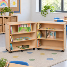3 Shelf Bookcase Hinged in a bright classroom setting – view 1