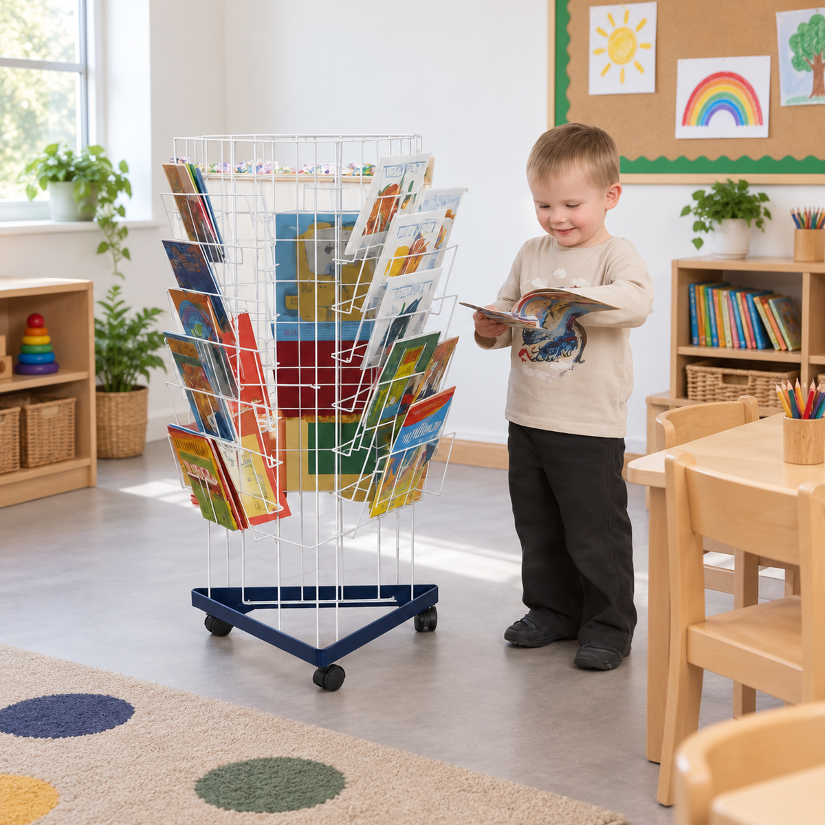3 Sided Mini Bookrack in a bright classroom setting – view 3