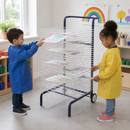 30 Shelf Mobile Art Drying Rack in a naturally lit early-years nursery art area, lifestyle image 5