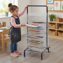 30 Shelf Mobile Art Drying Rack in a naturally lit early-years nursery art area, lifestyle image 1
