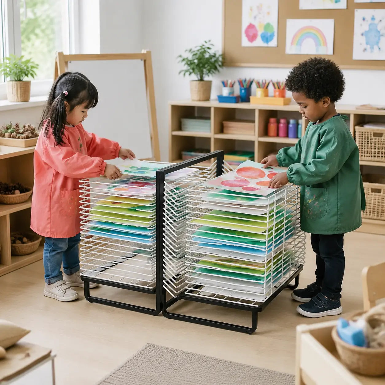 30 Shelf Spring Loaded Dryer in a naturally lit early years nursery lifestyle setting 3