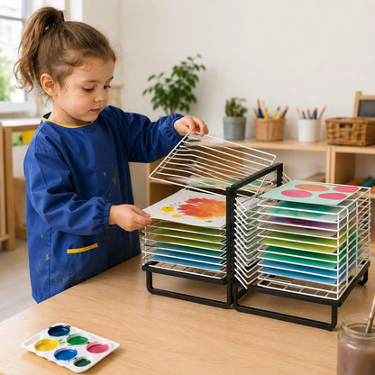 30 Shelf Spring Loaded Dryer in a naturally lit early years nursery lifestyle setting 1