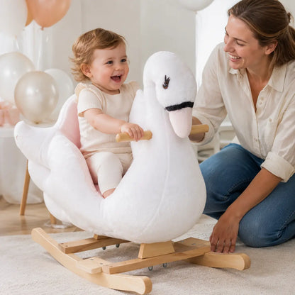 Swan Plush Rocking Horse with Music – White and Pink lifestyle play scene 4