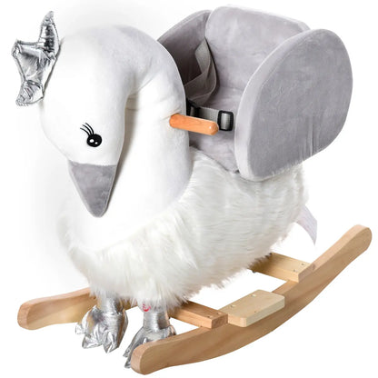 Swan Plush Rocking Horse with Sound – White and Grey