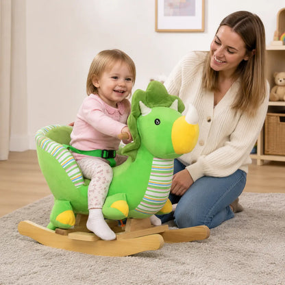 Dinosaur Plush Rocking Horse with Sound – Green lifestyle play scene 1