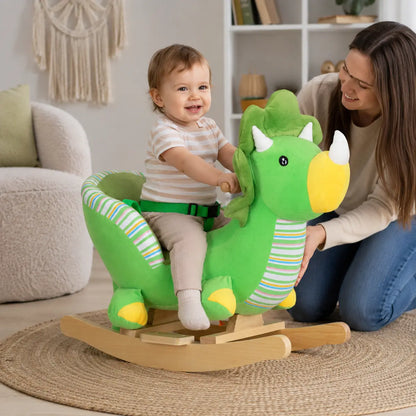 Dinosaur Plush Rocking Horse with Sound – Green lifestyle play scene 2