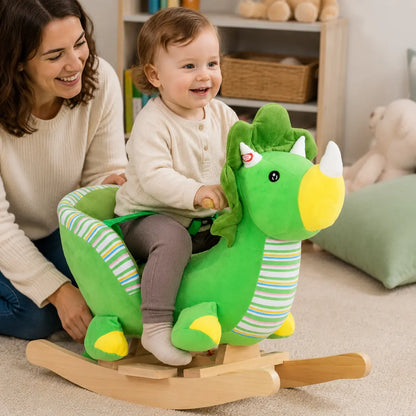 Dinosaur Plush Rocking Horse with Sound – Green lifestyle play scene 4