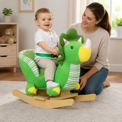 Dinosaur Plush Rocking Horse with Sound – Green