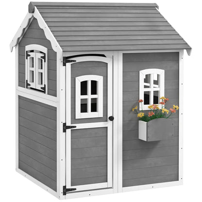 Wooden Garden Playhouse with Door and Windows – Grey