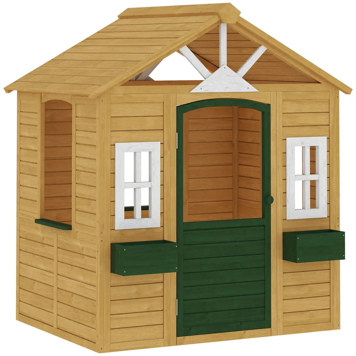 Wooden Wendy House with Door, Windows and Flower Boxes lifestyle play scene 5