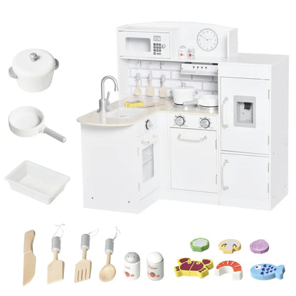 Children's Electronic Play Kitchen with Fridge and Microwave – White