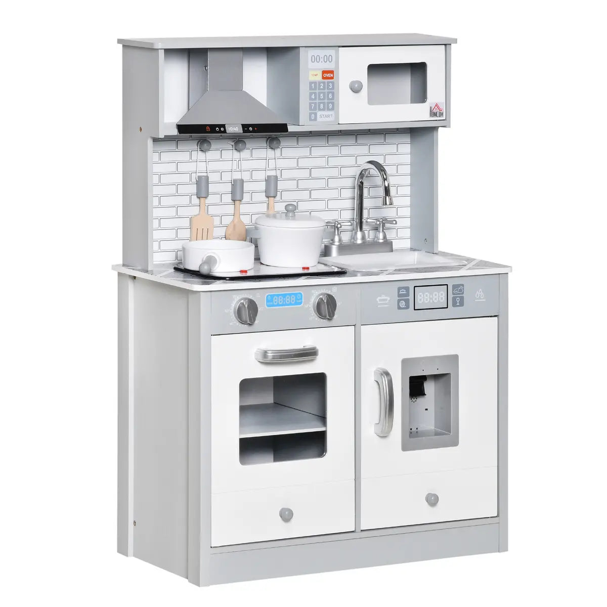 Kids' Play Kitchen with Sound and Light – Grey