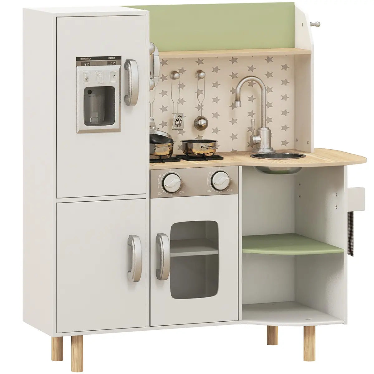 Kids' Play Kitchen with Phone, Ice Maker, Stove and Sink – White lifestyle play scene 5