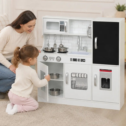 Pretend Play Kitchen with Phone, Chalkboard and Microwave – White lifestyle play scene 3