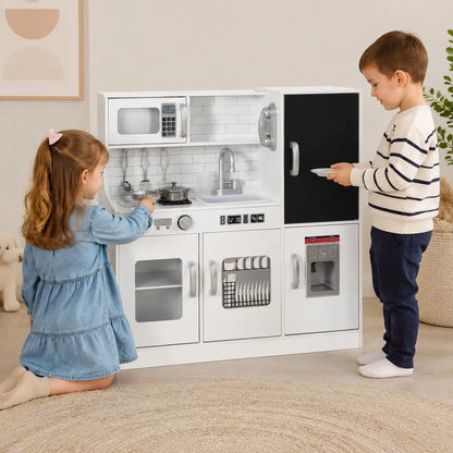 Pretend Play Kitchen with Phone, Chalkboard and Microwave – White lifestyle play scene 4